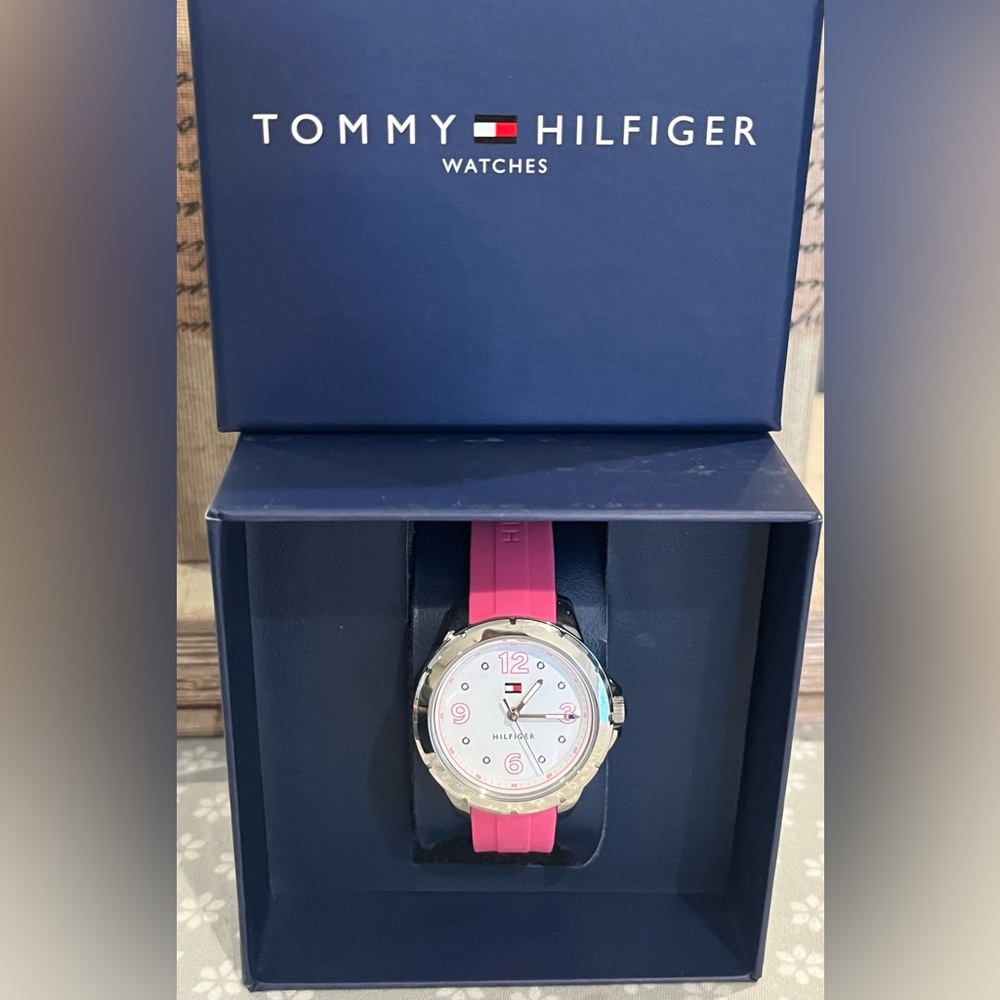 Tommy Hilfiger Pink and Silver Sport Watch new in box